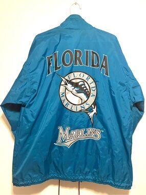 Vintage 90s MLB Florida Marlins Teal Windbreaker Jacket Men’s Size Large